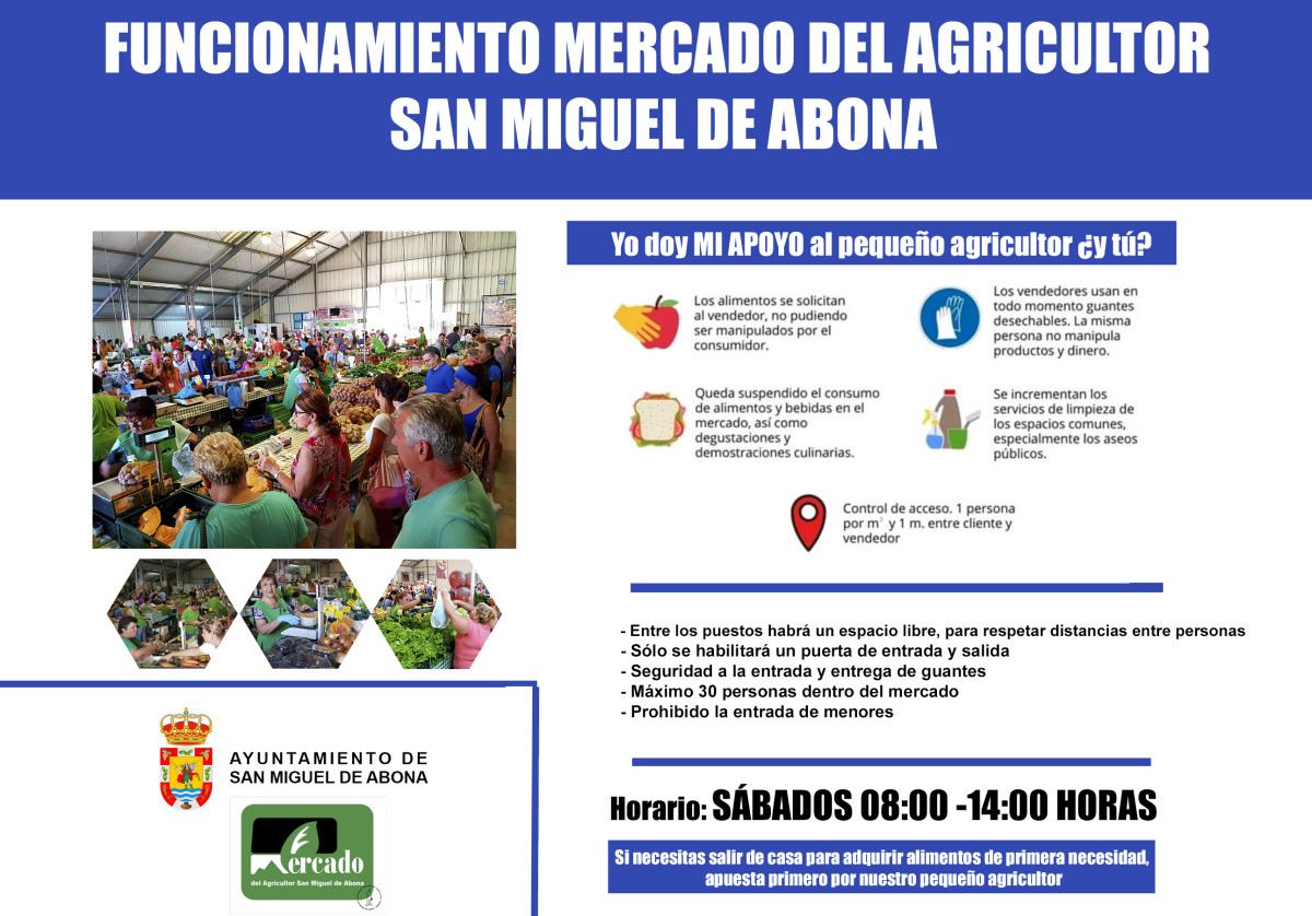 El Mercado del Agricultor de San Miguel modifica su horario y recuerda las medidas preventivas para luchar contra el COVID-19
