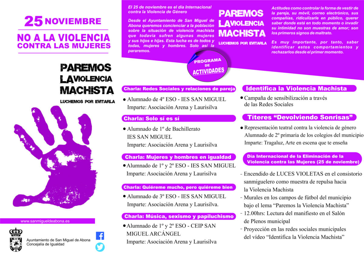 25 de noviembre – NO a la violencia contra las mujeres / Programa de actividades
