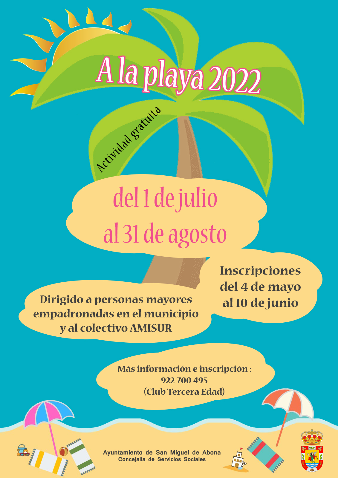 Mayores y personas con diversidad funcional de San Miguel de Abona se beneficiarán de una nueva edición de “A la playa 2022”